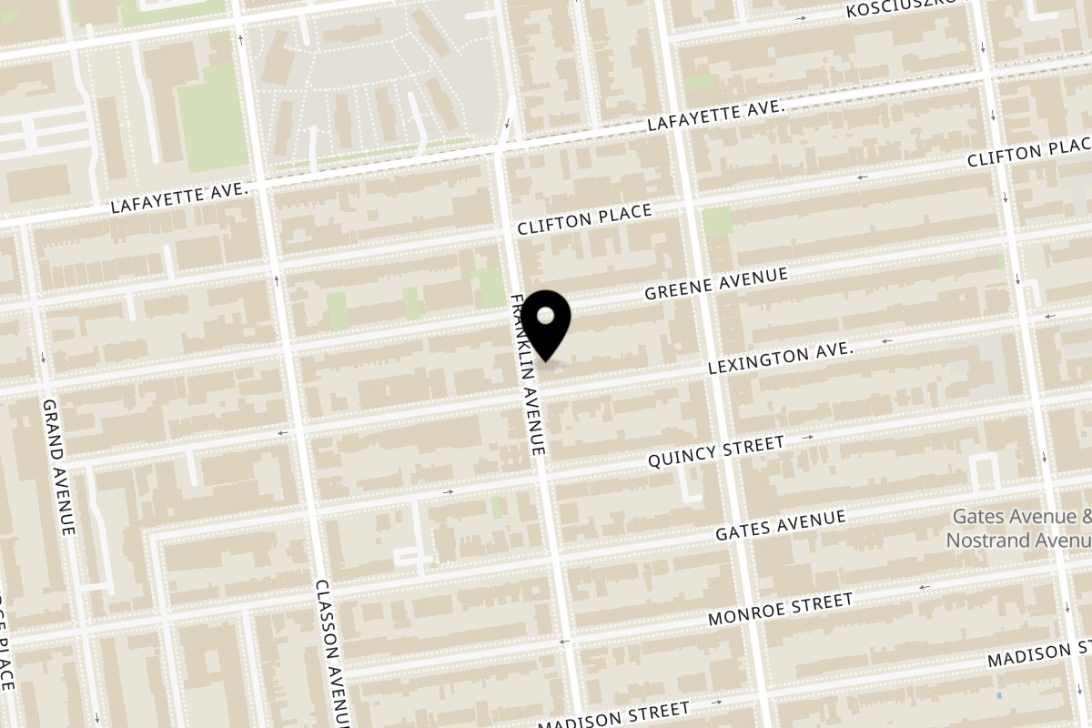 Map showing the location of Disco Birdies on 355 Franklin Ave in Brooklyn